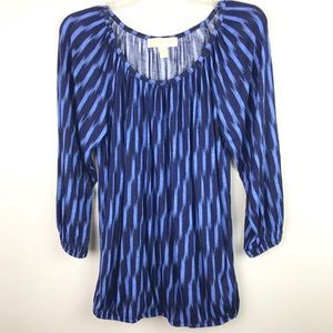 MICHAEL Michael Kors | Blue Striped Cinched Blouse S